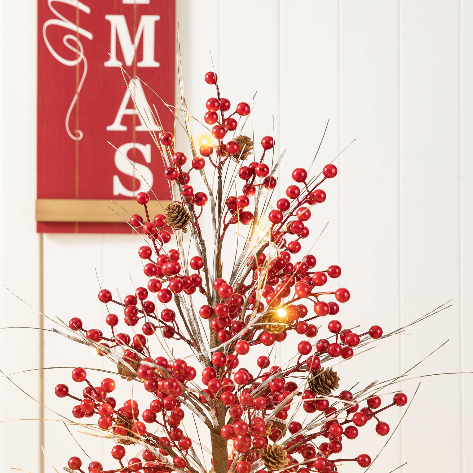 3ft. Pre-Lit Berry & Pinecone Artificial Urn Christmas Porch Tree, Warm White LED Lights